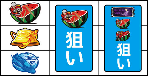 パチスロ サイボーグ009 ▼左リール上段にスイカ停止時