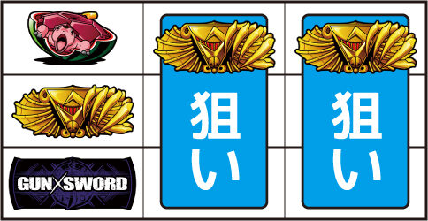 ガン&times;ソード ▼左リール中段にカギ爪図柄停止時