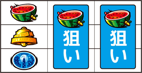 ジャッカスチーム ▼左リール上段にスイカ停止時