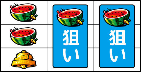 ジャッカスチーム ▼左リール上中段にスイカ停止時