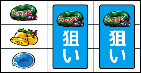 沖ドキ ！ パラダイス-30 ▼左リール上段にスイカ停止時