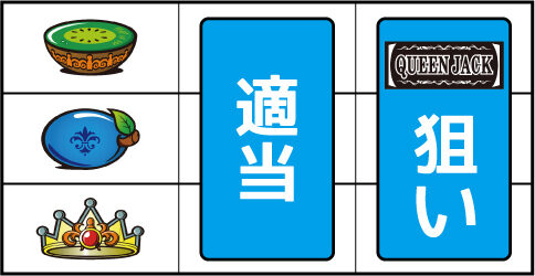 クイーンジャックネオ ▼左リール上段にキウイ停止時