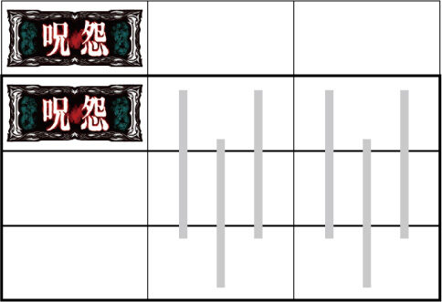 パチスロ 呪怨 左リール上段付近に呪怨BARを狙う