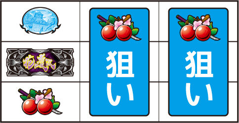 戦国パチスロ花の慶次～天を穿つ戦槍～ ▼左リール下段にチェリー停止時