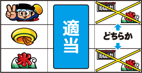 ハナビ通 ▼左・右リール右上がり or 下段に氷非テンパイ時