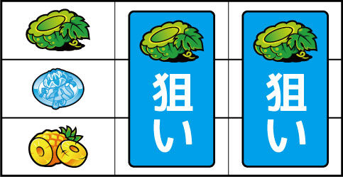 パチスロ みんなで楽シーサー ▼左リール上段にゴーヤ停止時
