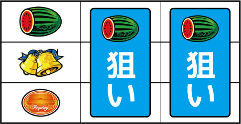 ニューハナハナゴールドー30 ▼左リール上段にスイカ停止時