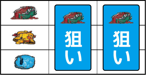 Sリング 恐襲ノ連鎖 ▼左リール上段にスイカ停止時